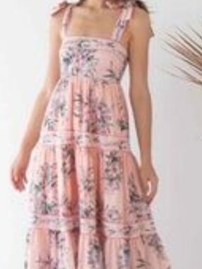 Floral Pink Tiered Maxi Dress with Tie Straps